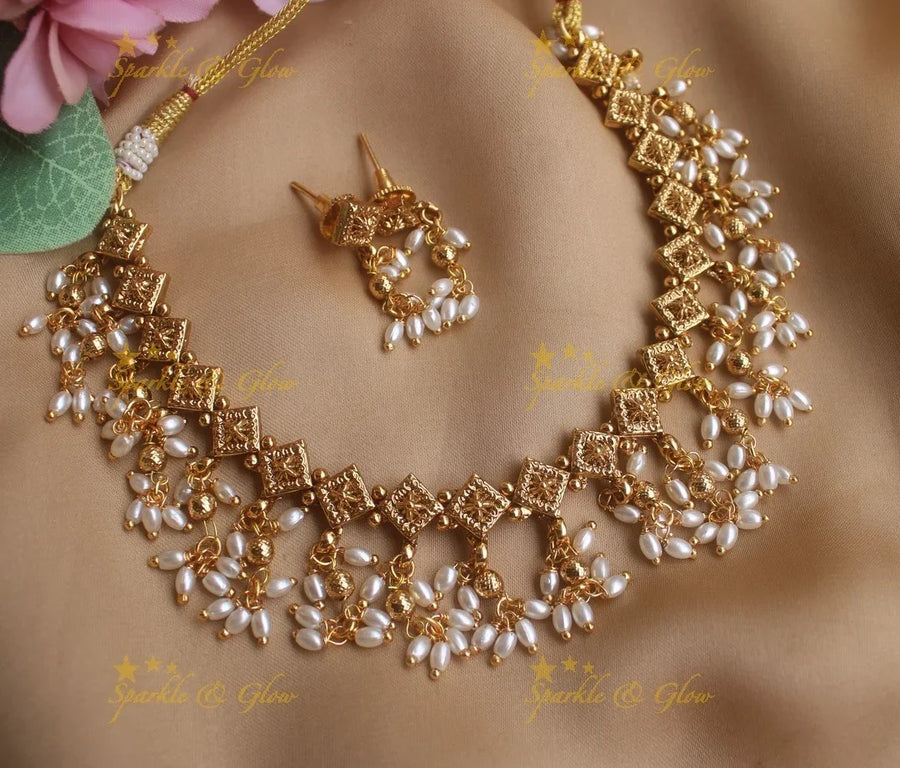 Sparkling Rhombus shaped Guttapusalu short necklace - Sparkle and Glow
