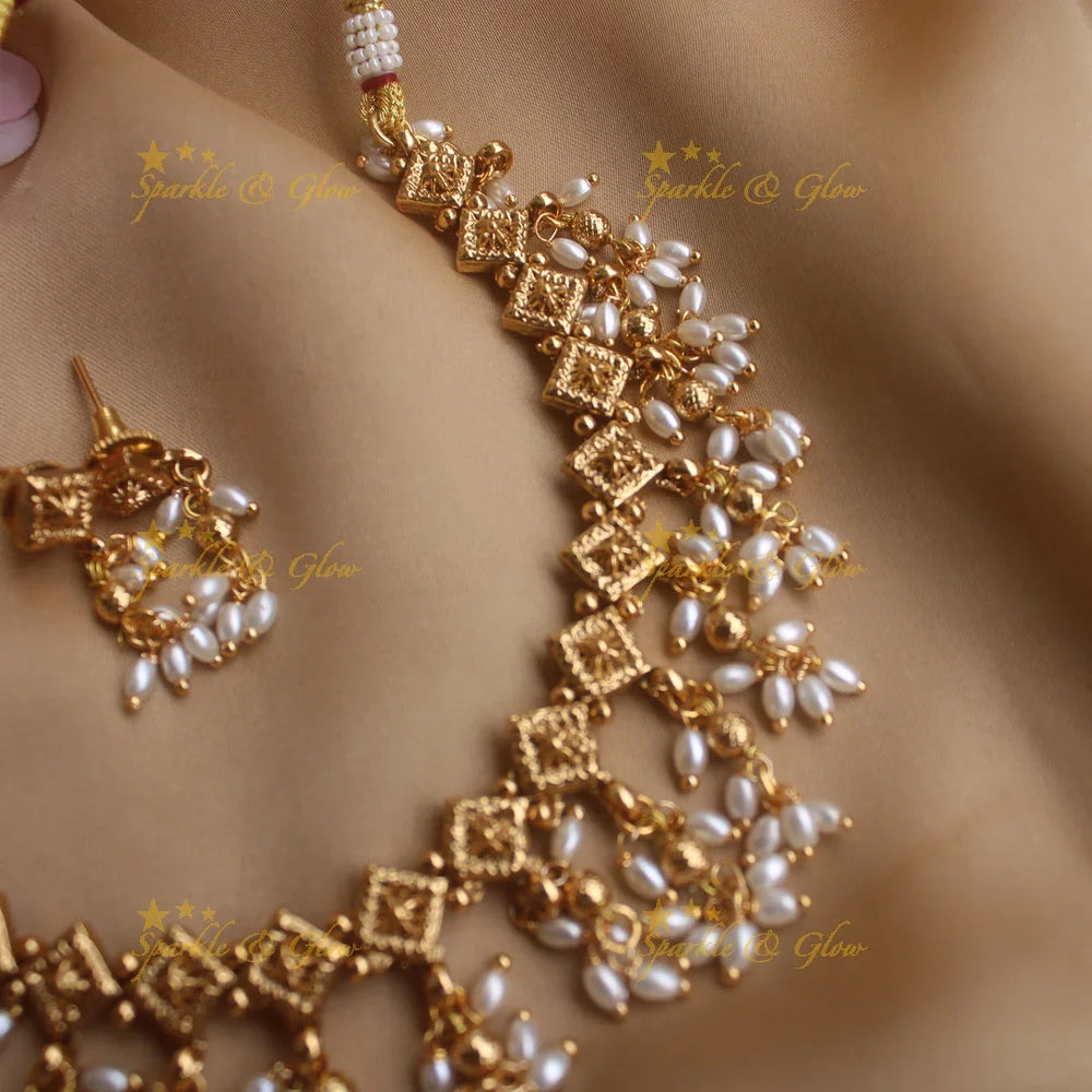 Sparkling Rhombus shaped Guttapusalu short necklace - Sparkle and Glow