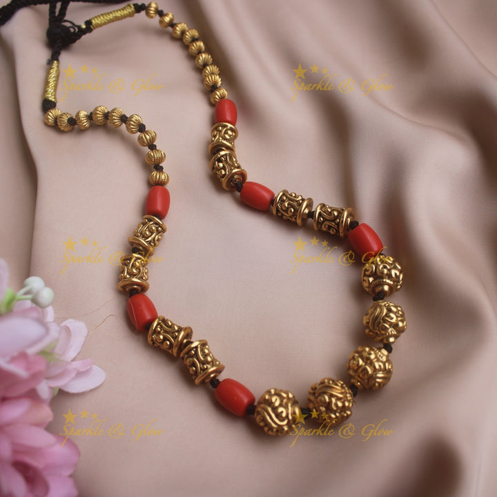 Elegant Coral and Gold ball beaded maala
