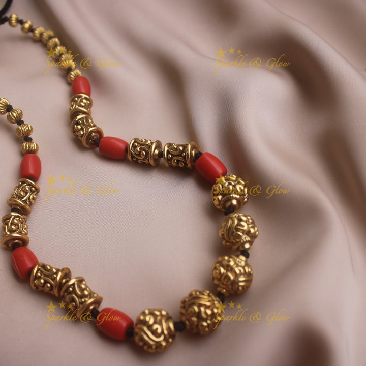 Elegant Coral and Gold ball beaded maala