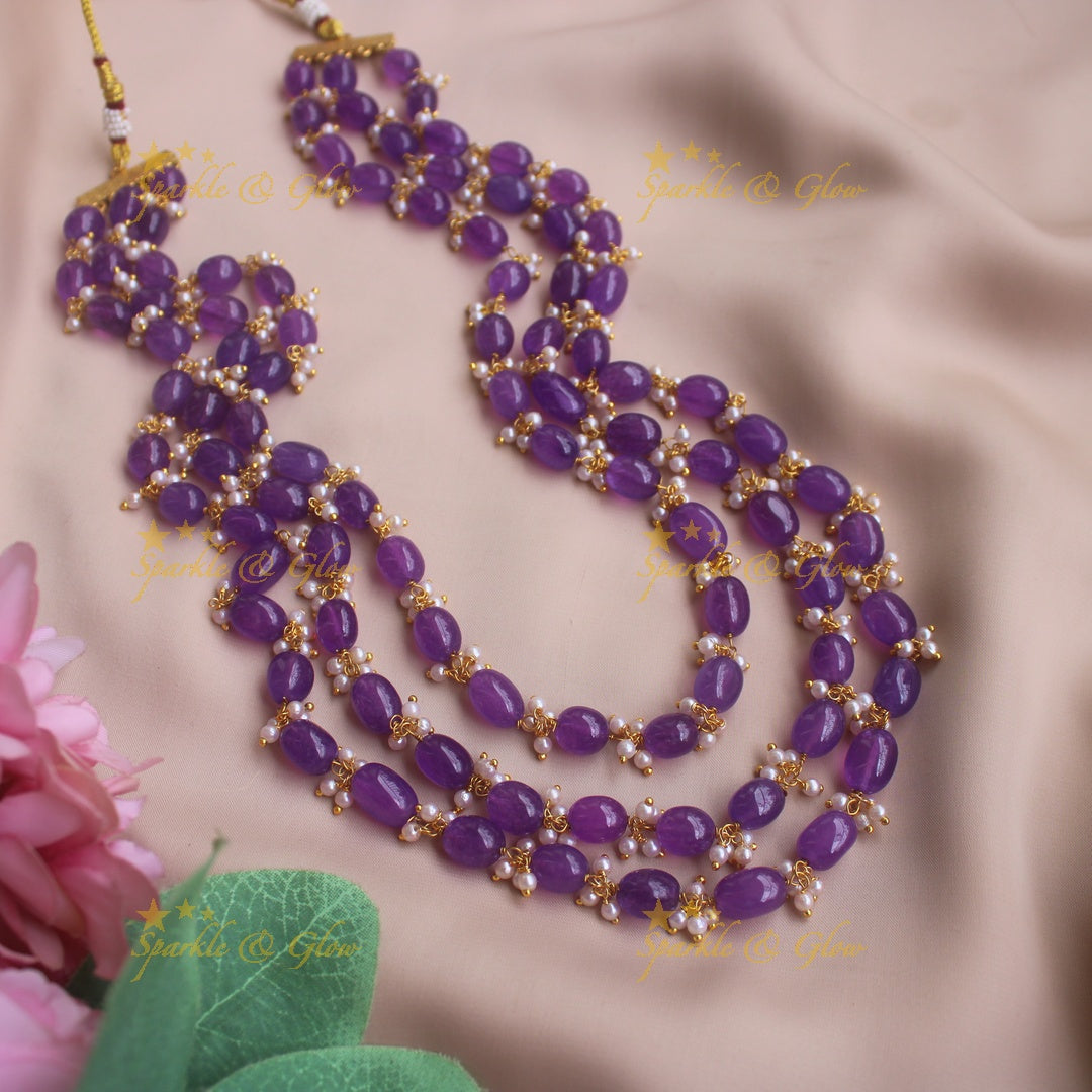 Elegant three layered Purple beaded maala