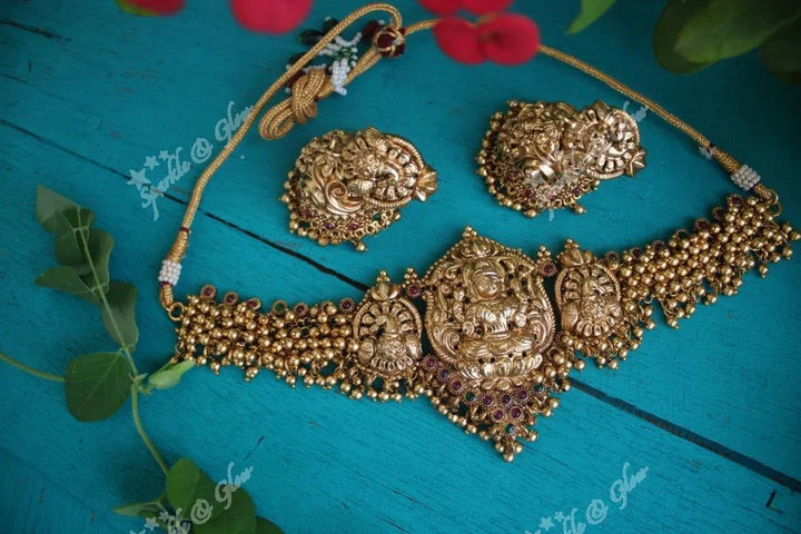 Premium gold alike polished gold cluste nagas high neck choker - Sparkle and Glow