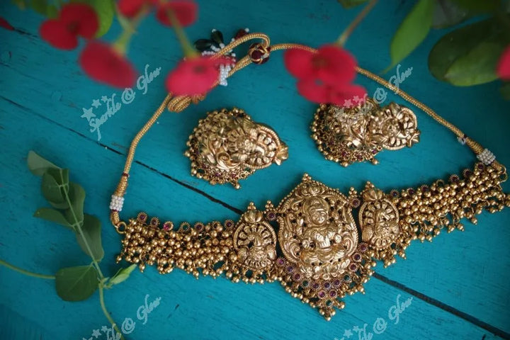 Premium gold alike polished gold cluste nagas high neck choker - Sparkle and Glow