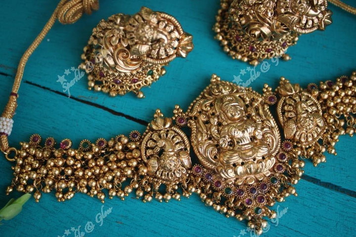 Premium gold alike polished gold cluste nagas high neck choker - Sparkle and Glow