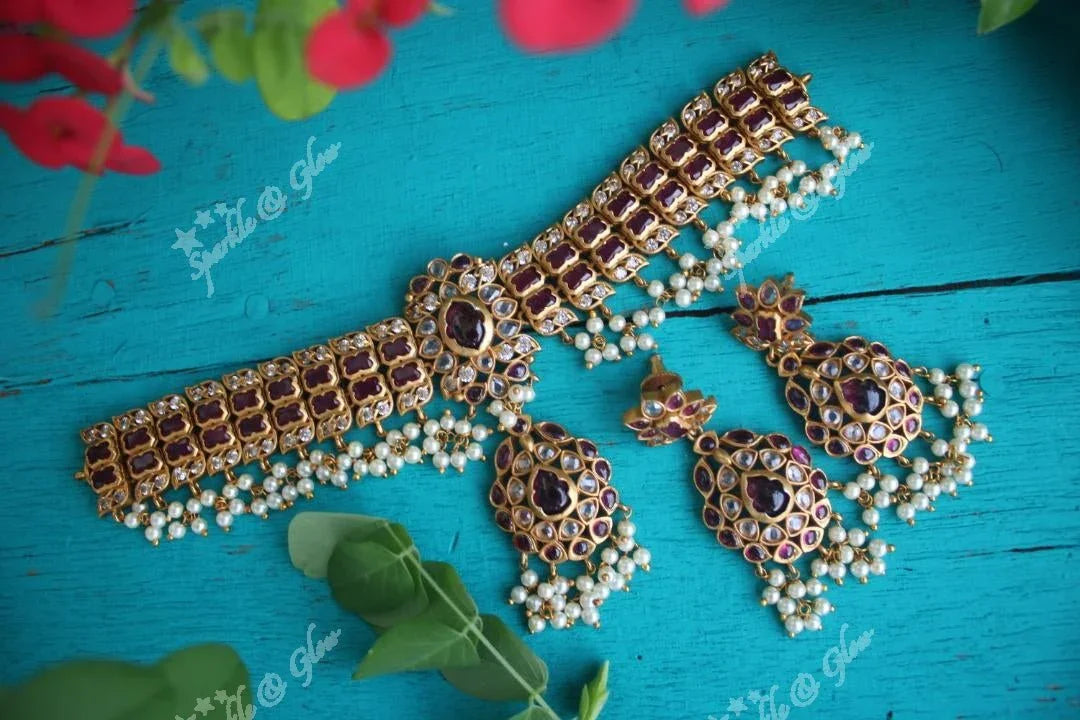Kemp stones beautiful gutta pusalu choker - Pink - Sparkle and Glow