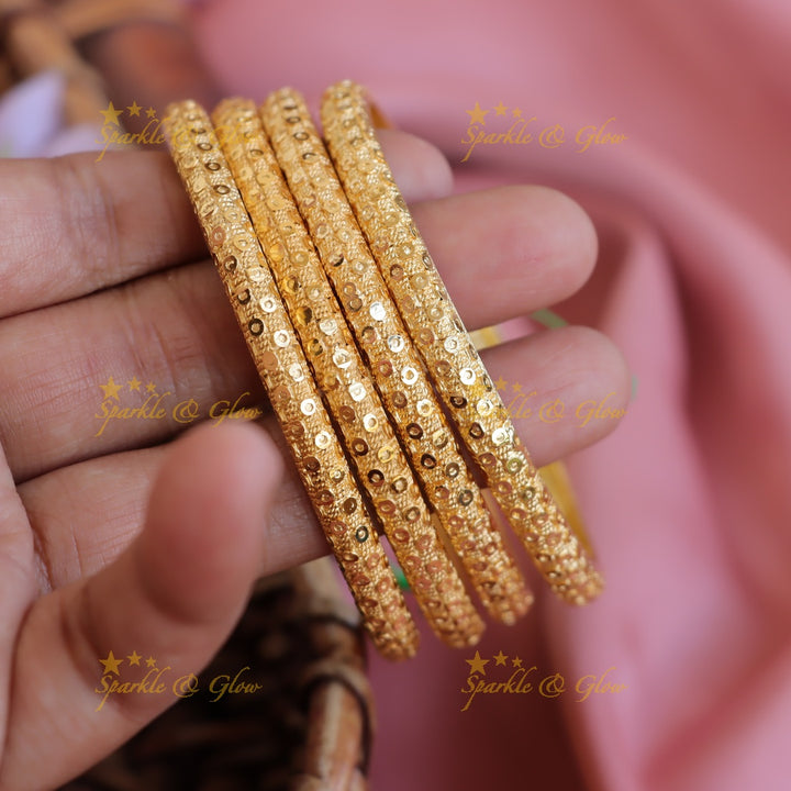 Beautiful Gold polished small circle design bangles two pairs,  2.4