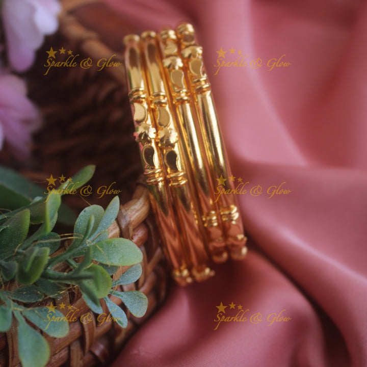 Gold polished Mango floral design daily wear bangles two pairs,