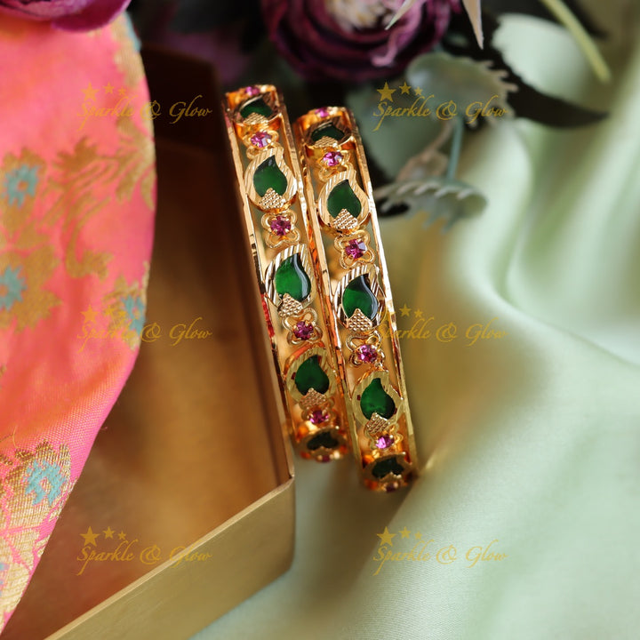 Stunning Keral palakka design bangles with emerald and ruby -Single Pc,  2.4