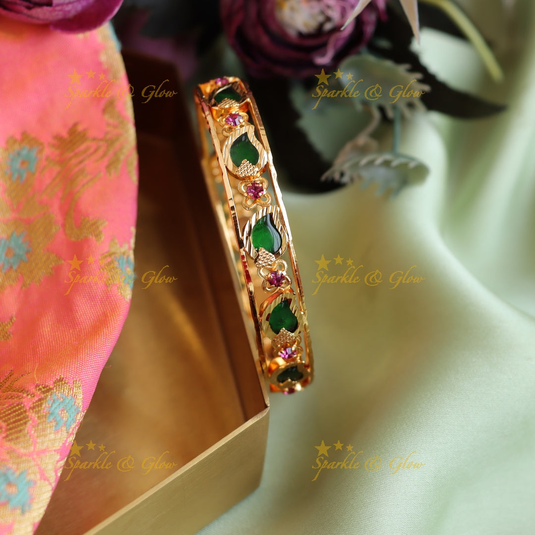 Stunning Keral palakka design bangles with emerald and ruby -Single Pc,  2.4