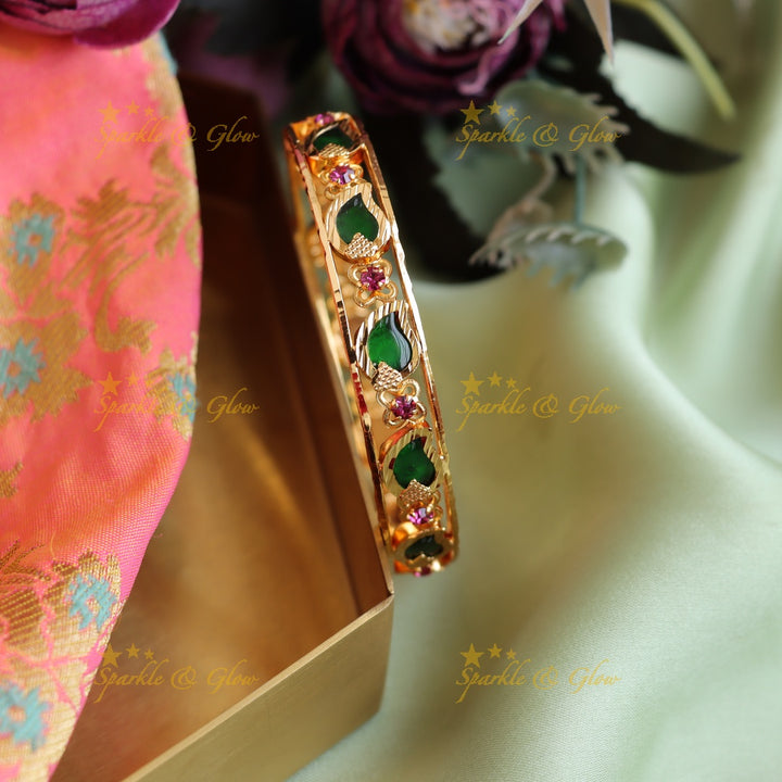 Stunning Keral palakka design bangles with emerald and ruby -Single Pc,  2.4