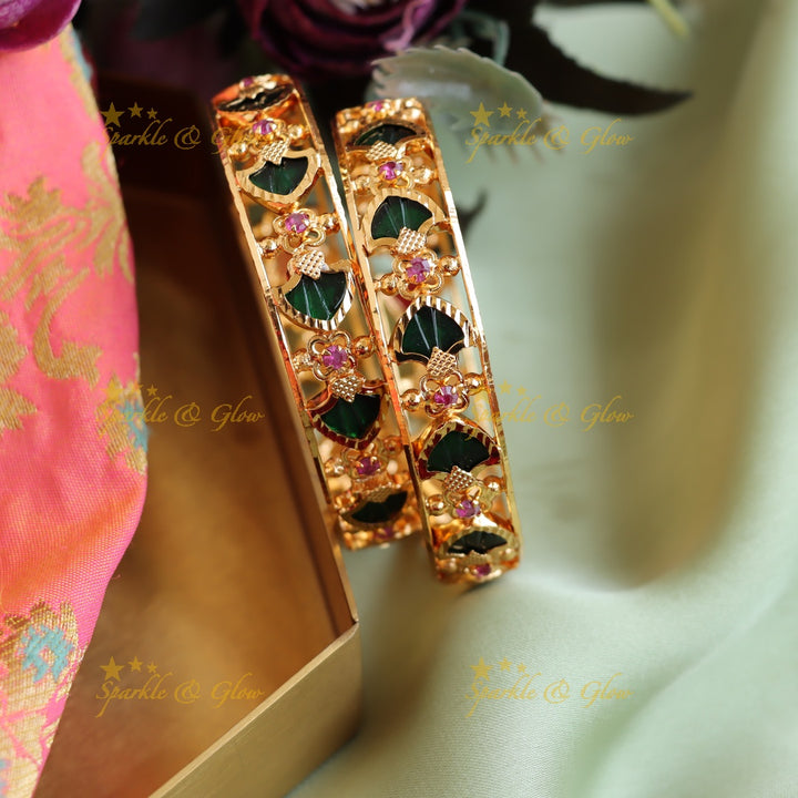 Statement Keral palakka design  bangles with emerald and ruby Single Pc,  2.4