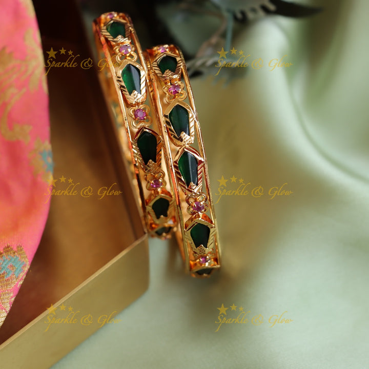 Beautiful lKeral palakka design  bangles with emerald and ruby Single pc,  2.4