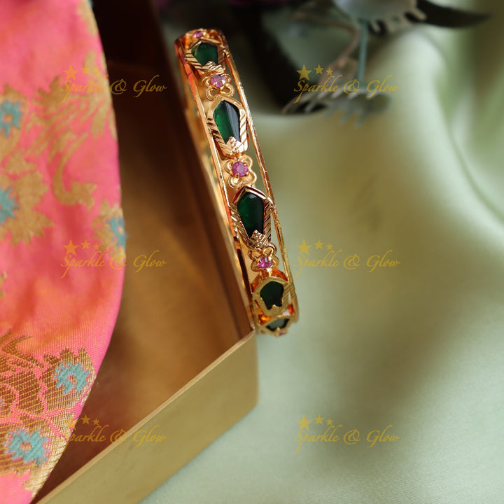 Beautiful lKeral palakka design  bangles with emerald and ruby Single pc,  2.4