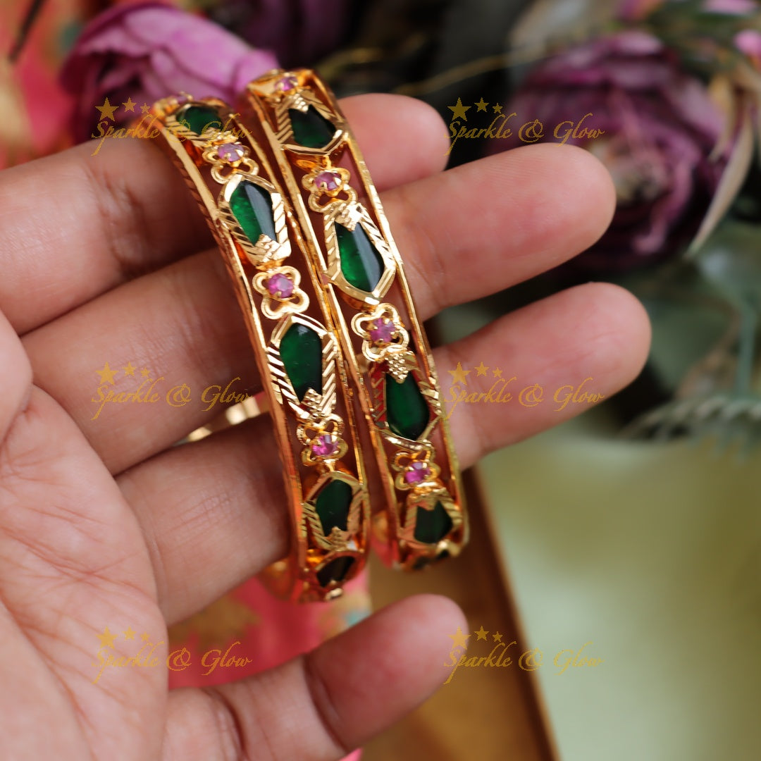 Beautiful lKeral palakka design  bangles with emerald and ruby Single pc,  2.4