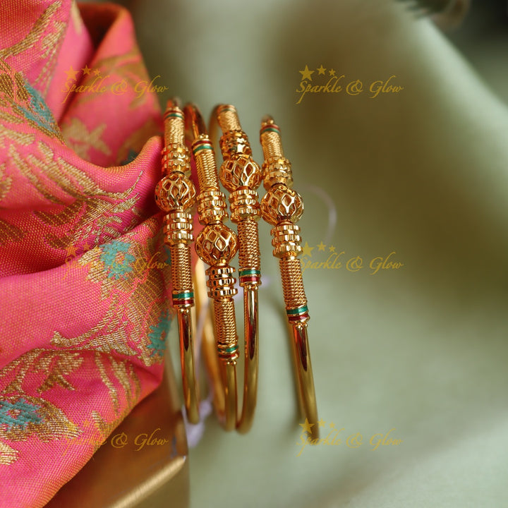 Statement Gold bead and colour line design daily wear bangles two pairs, 2.4