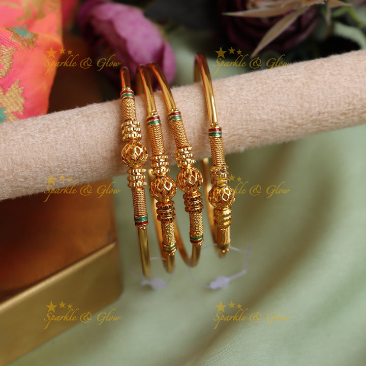 Statement Gold bead and colour line design daily wear bangles two pairs, 2.4