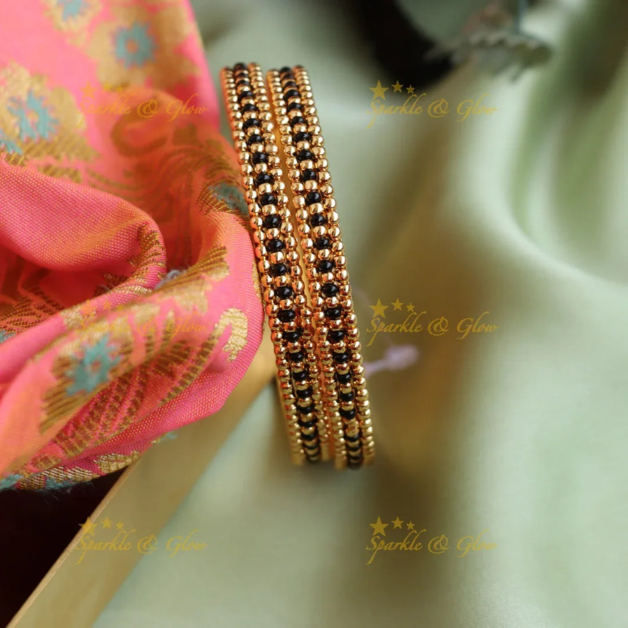 Elegant Gold and Black beads bangles a pair, 2.4 - Sparkle and Glow