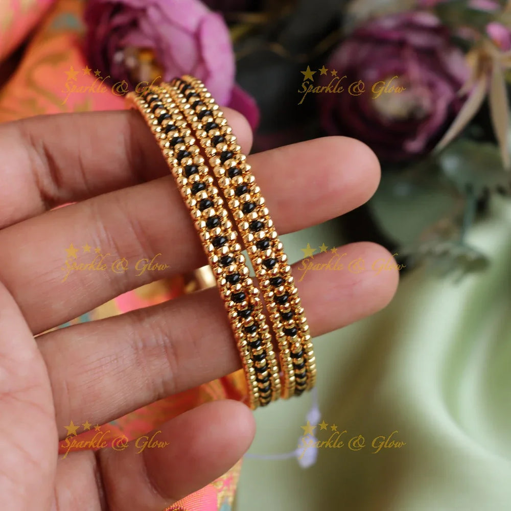 Elegant Gold and Black beads bangles a pair, 2.4 - Sparkle and Glow