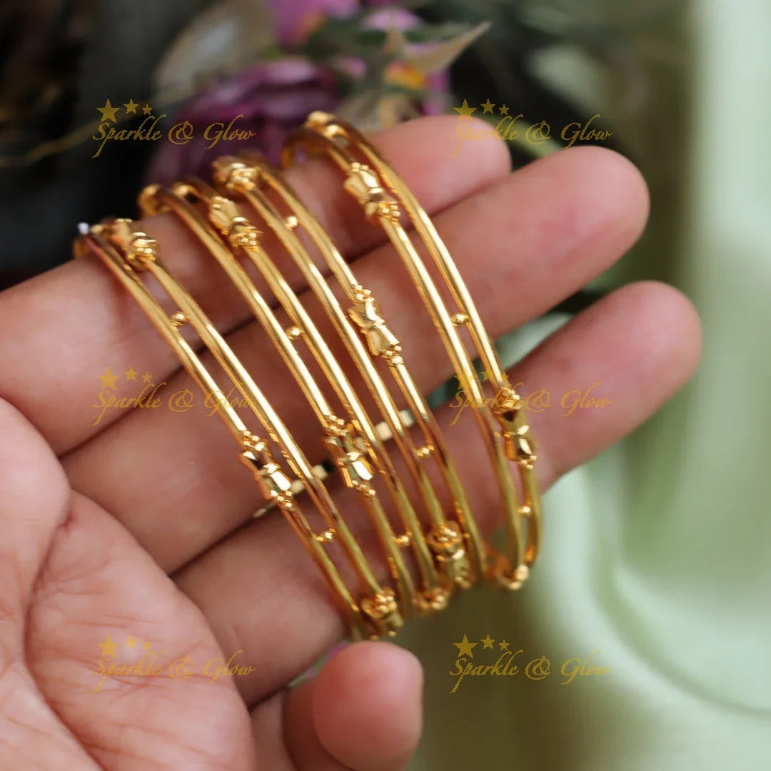 Gold Polished Double Line Bangles, Set of 2, Size