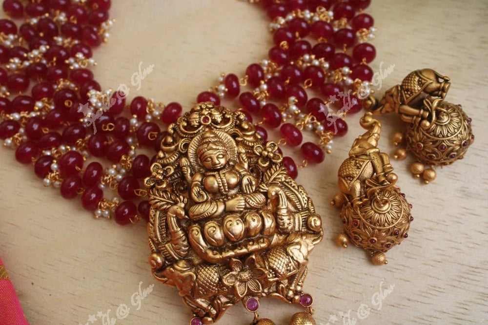 Statement Lakshmi pendent beads choker - Pink - Sparkle and Glow