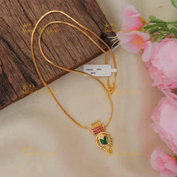 Kerala Mango Pendant Necklace - Gold & Ruby Design
