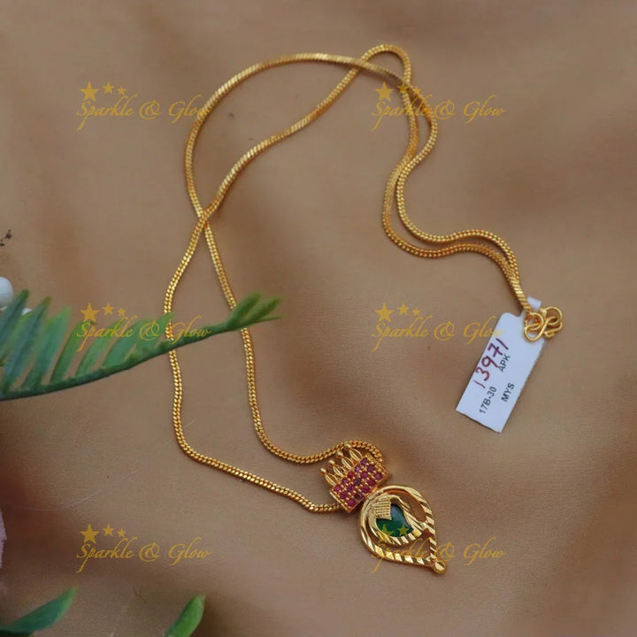 Kerala Mango Pendant Necklace - Gold & Ruby Design