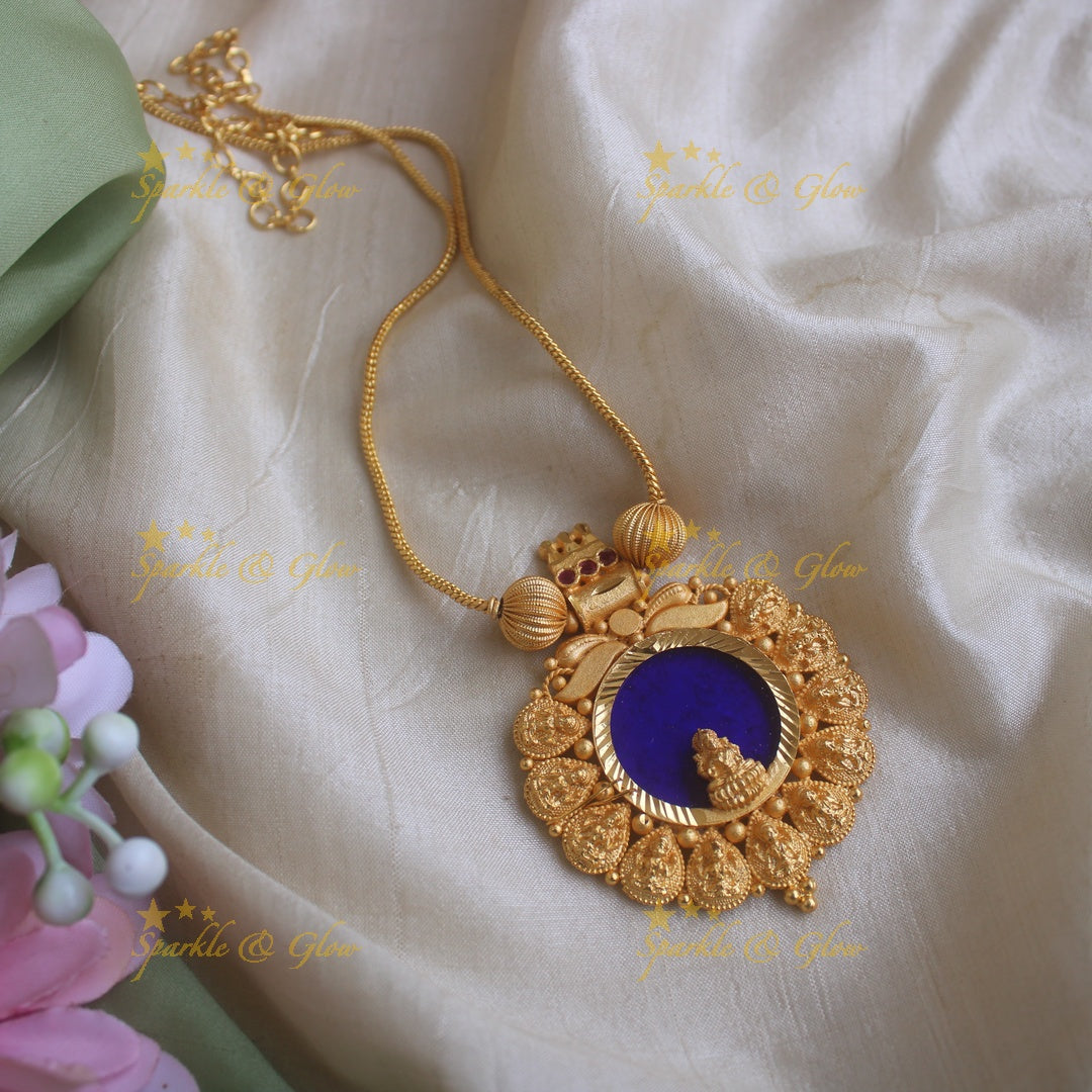 Idol Lakshmi Coin design Kerala style pendant necklace-Green