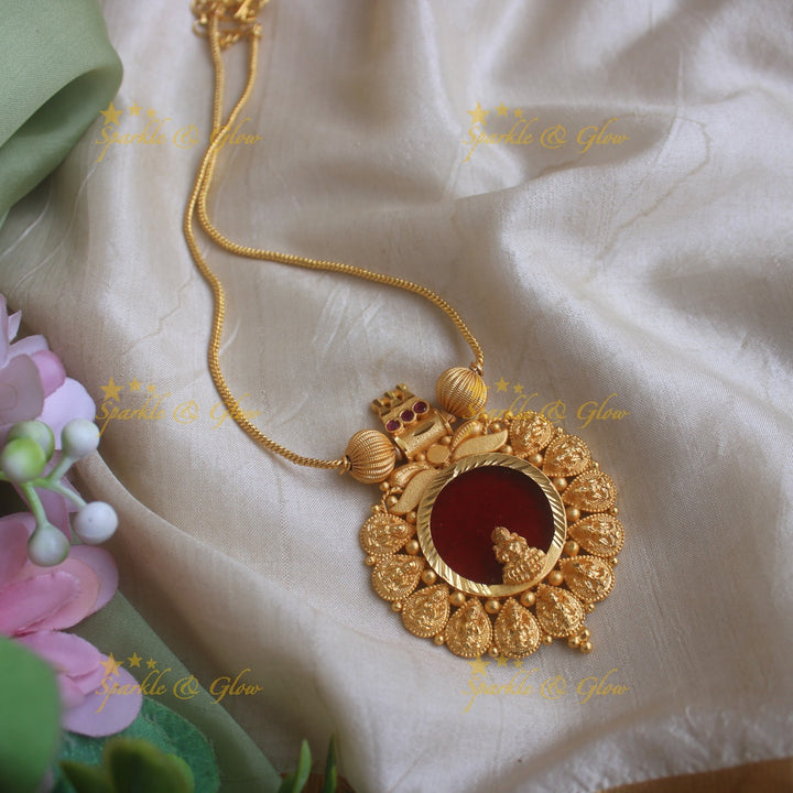 Idol Lakshmi Coin design Kerala style pendant necklace-Green
