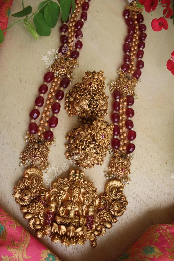 Statement layered beads lakshmi haram - Green - Sparkle and Glow