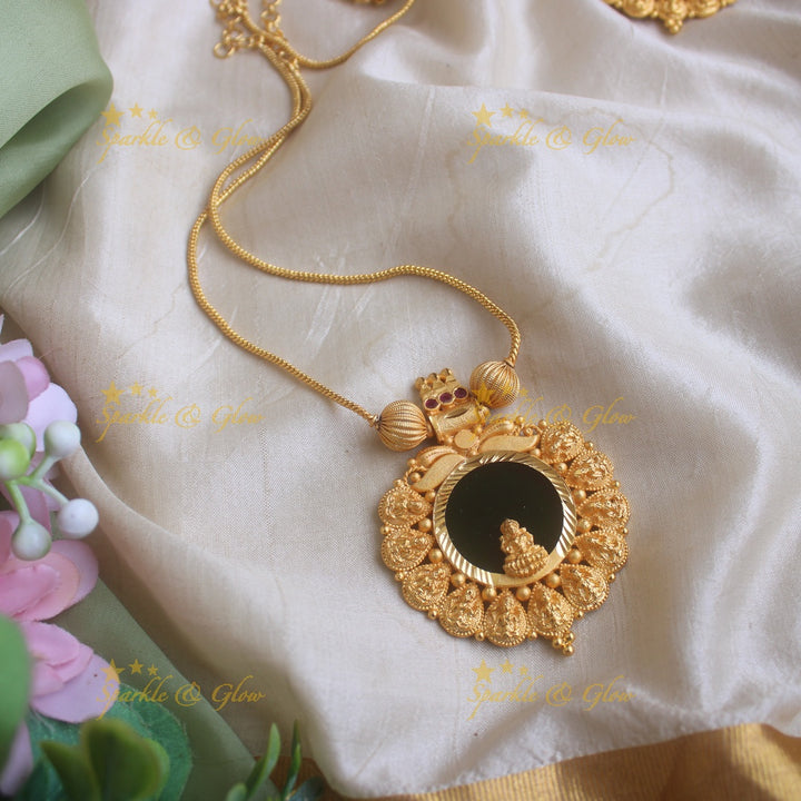 Idol Lakshmi Coin design Kerala style pendant necklace-Green