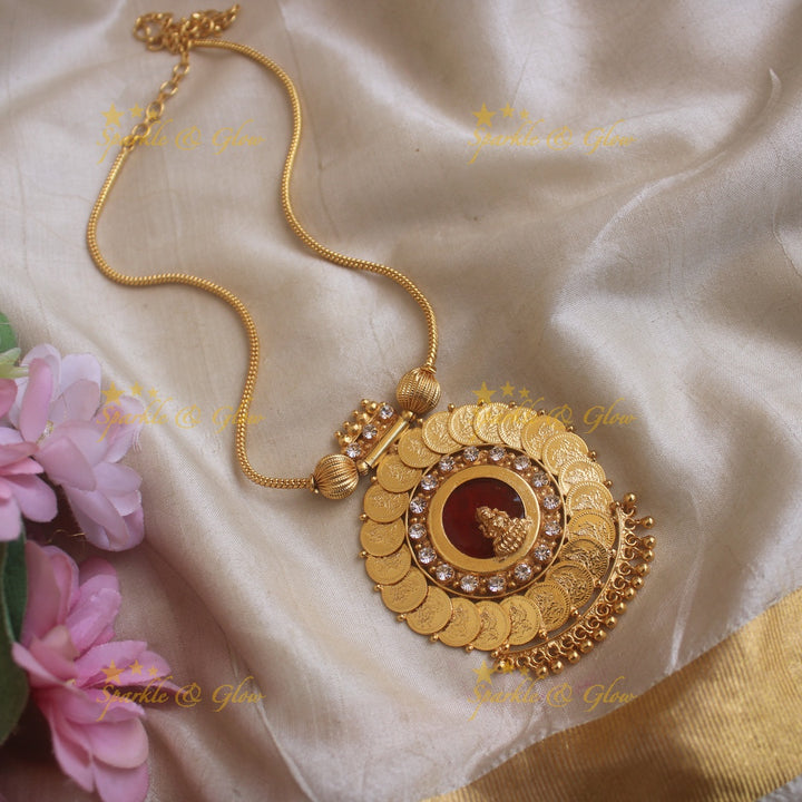 Elegant Idol Lakshmi Coin pendant kerala style necklace-Green