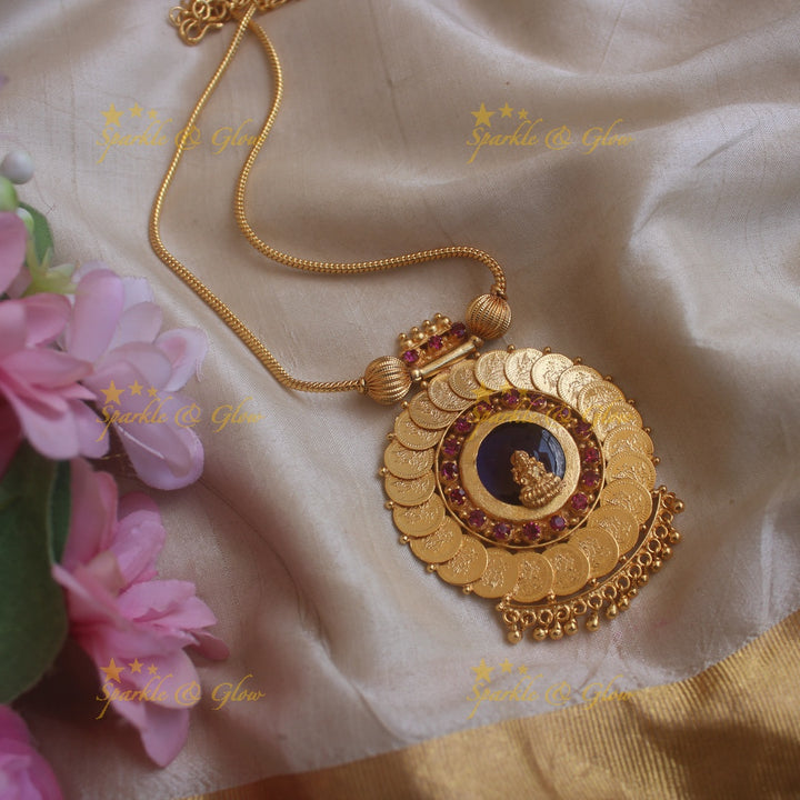 Elegant Idol Lakshmi Coin pendant kerala style necklace-Green