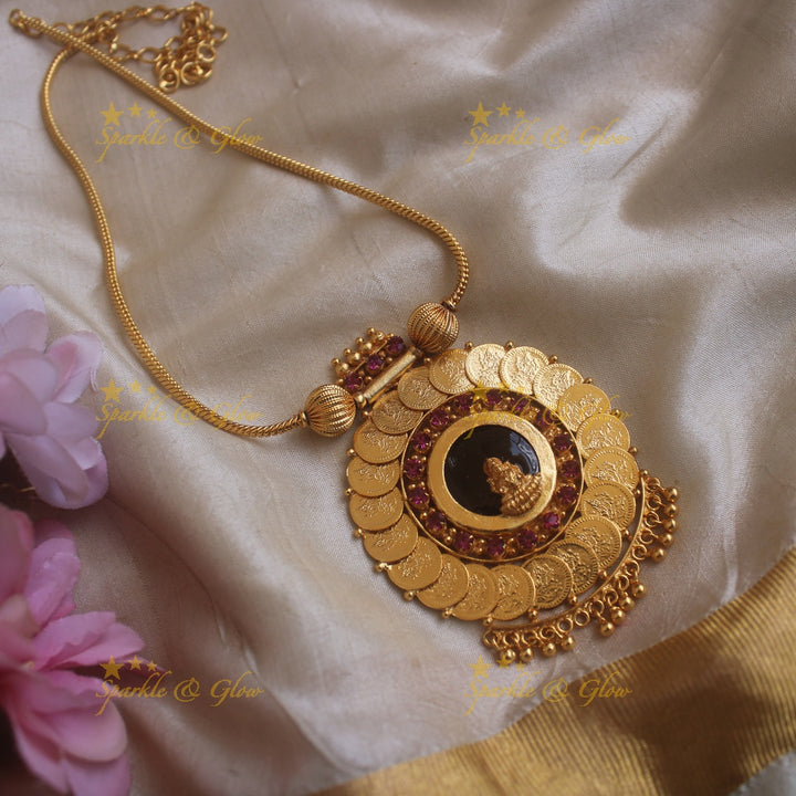 Elegant Idol Lakshmi Coin pendant kerala style necklace-Blue