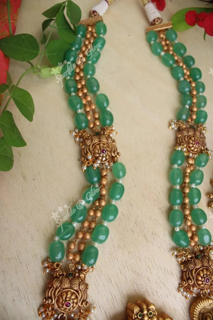 Statement layered beads lakshmi haram - Green - Sparkle and Glow