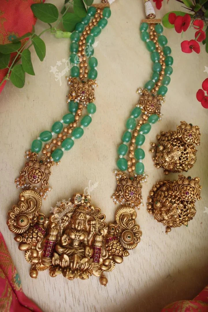 Statement layered beads lakshmi haram - Green - Sparkle and Glow