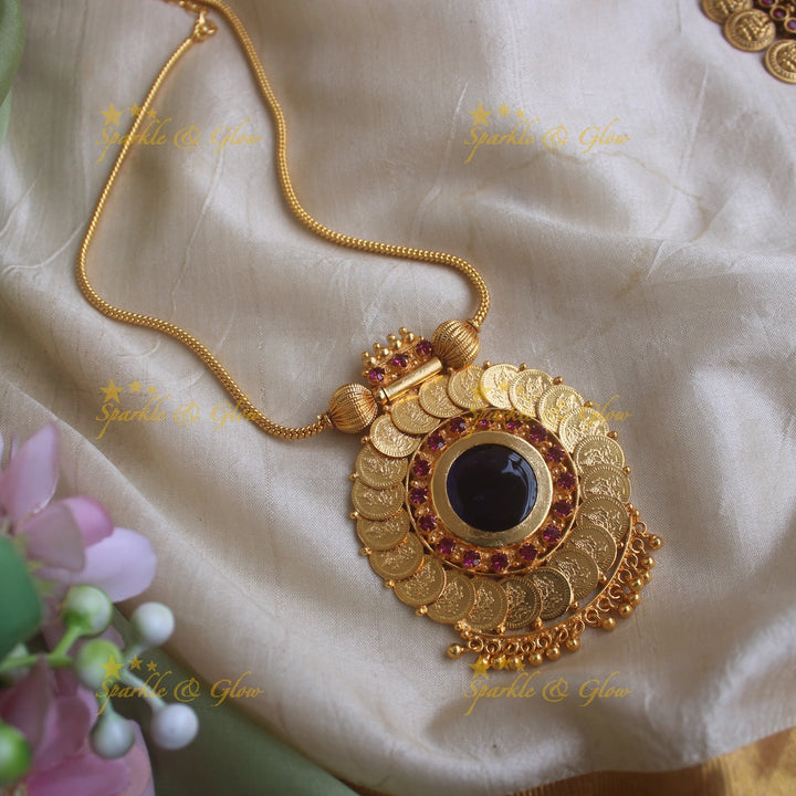 Elegant Coin circle design kerala style pendant necklace-Green