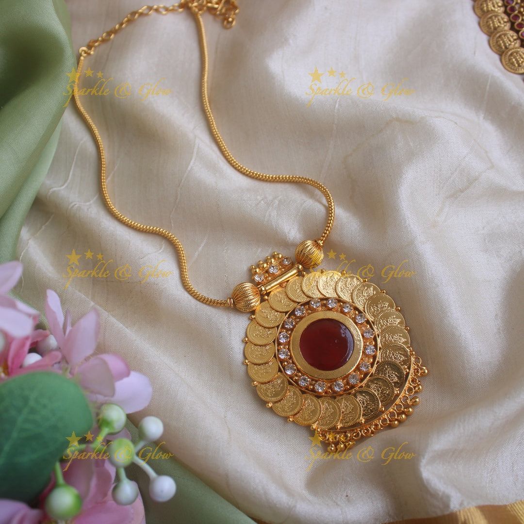 Elegant Coin circle design kerala style pendant necklace-Green