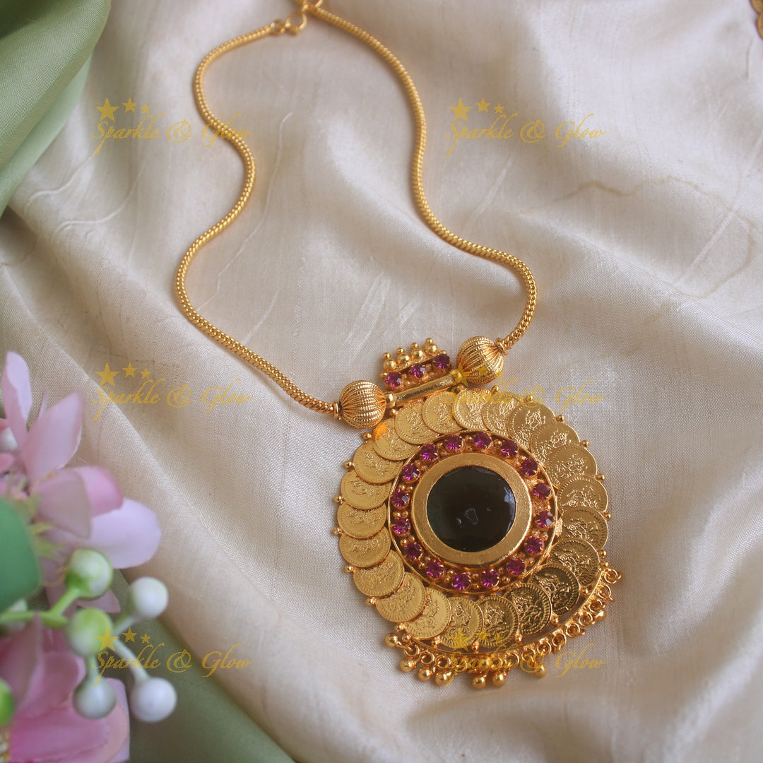 Elegant Coin circle design kerala style pendant necklace-Green