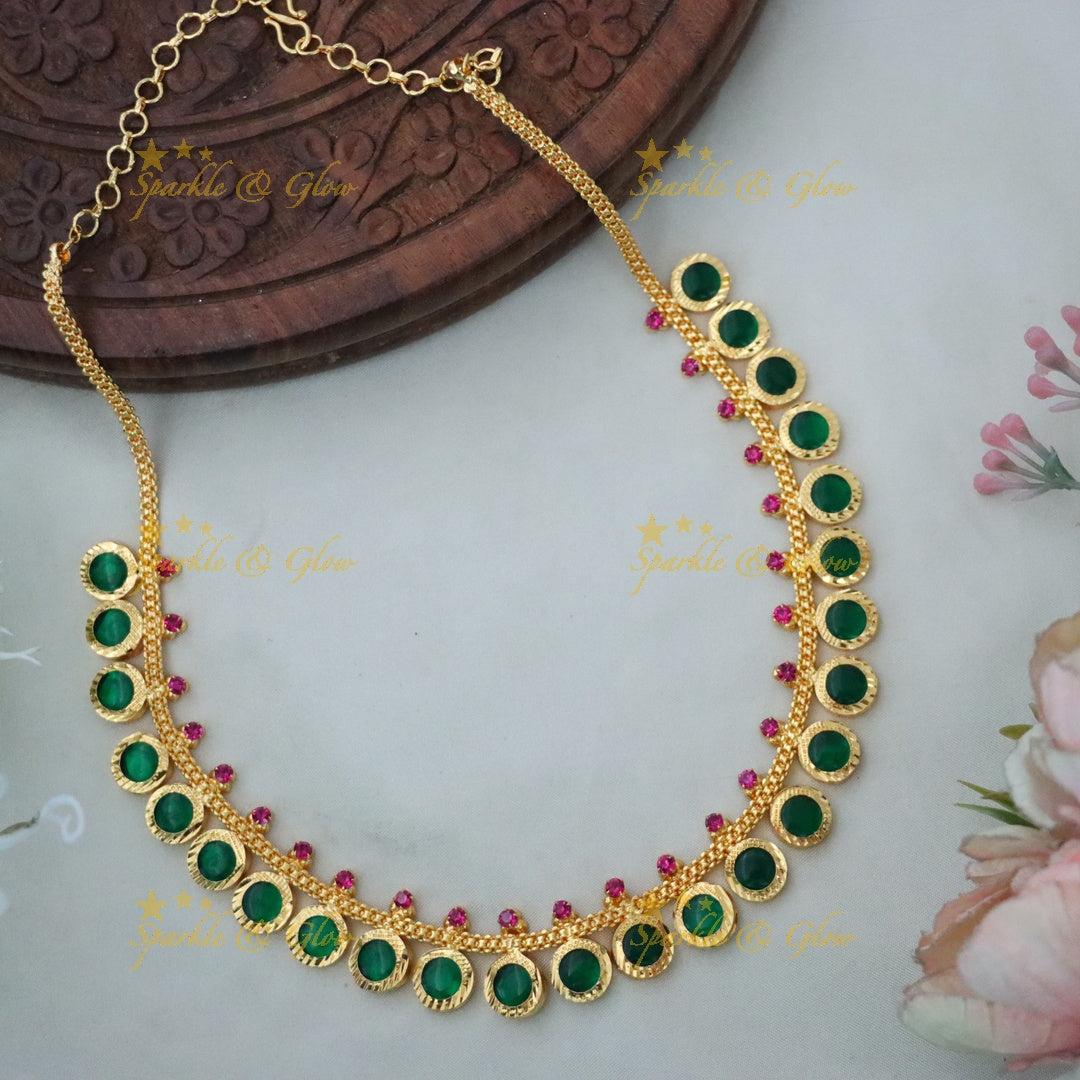 Green Palakka Ruby Short Necklace, Kerala Style