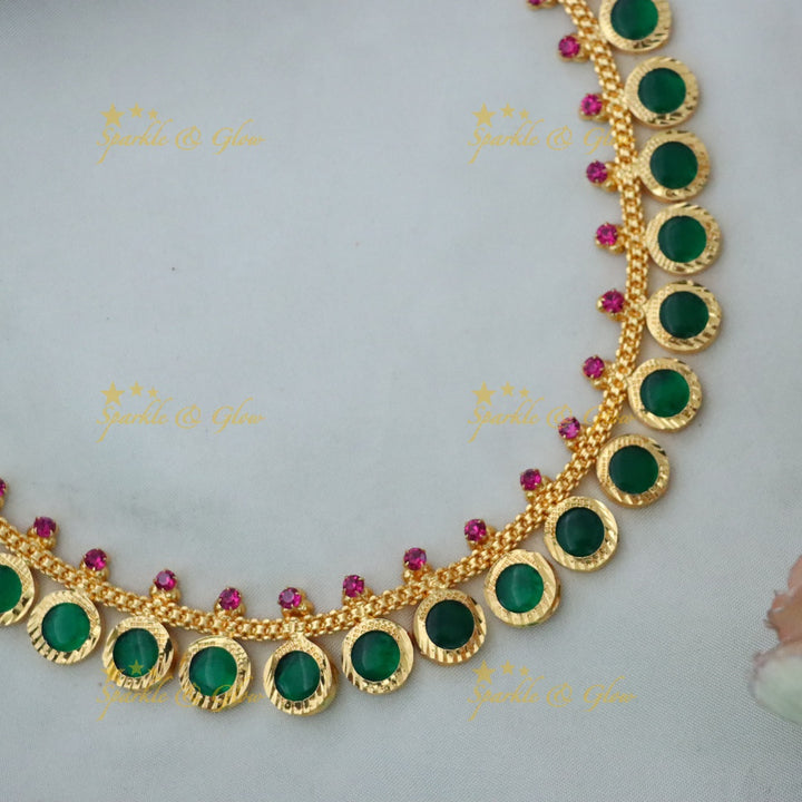 Green Palakka Ruby Short Necklace, Kerala Style