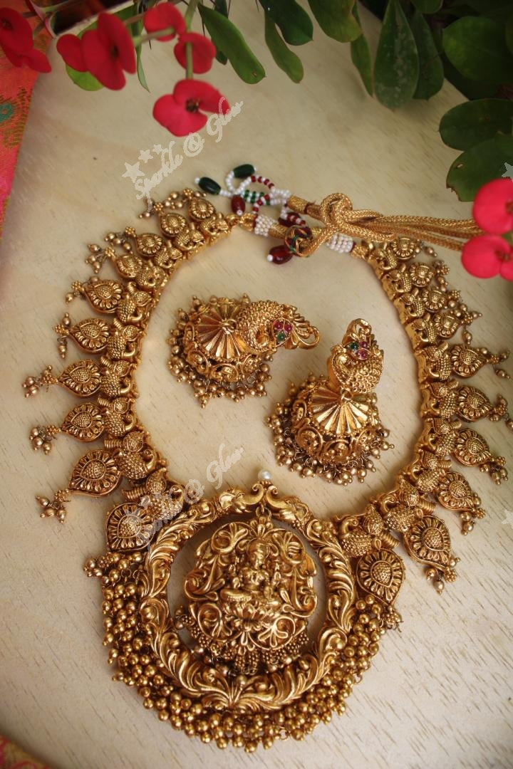 Statement Bali style Lakshmi gold alike necklace -Pearl