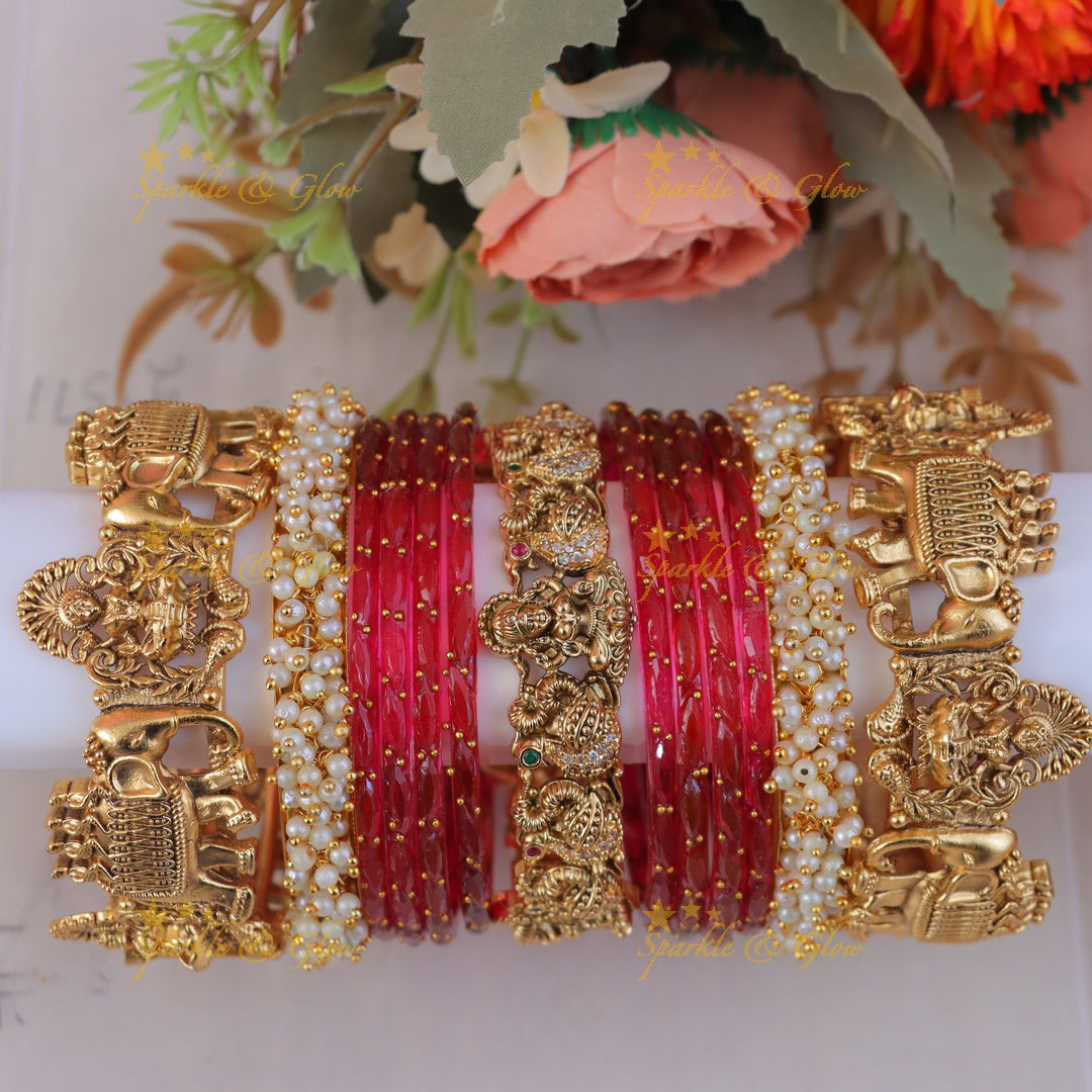 Grand Lakshmi Elephant Bridal Bangles Set for Weddings