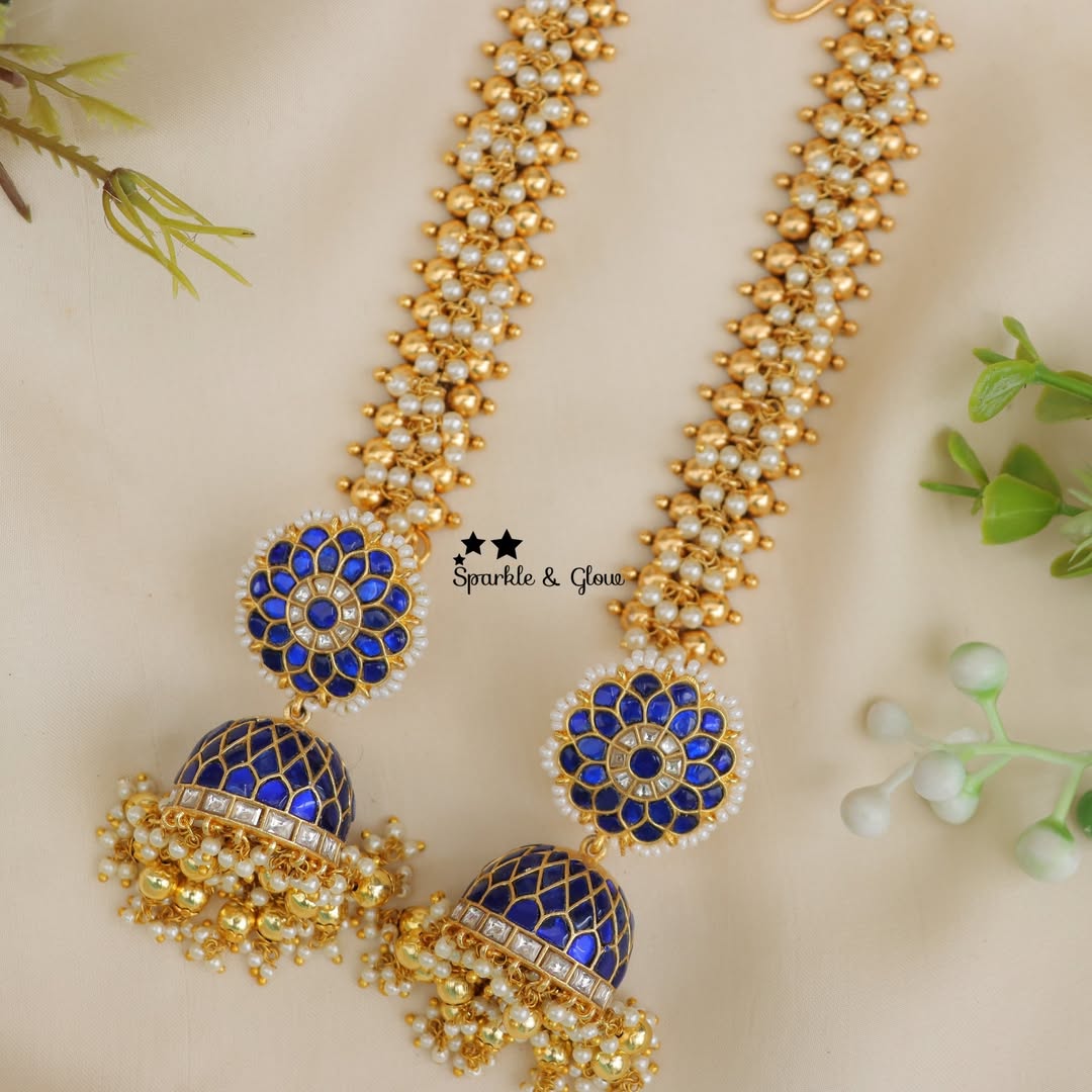 Elegant Jadau Kundan Floral Earrings & Earchain Set