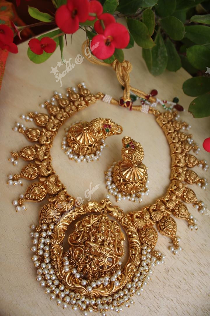 Statement Bali style Lakshmi gold alike necklace -Pearl