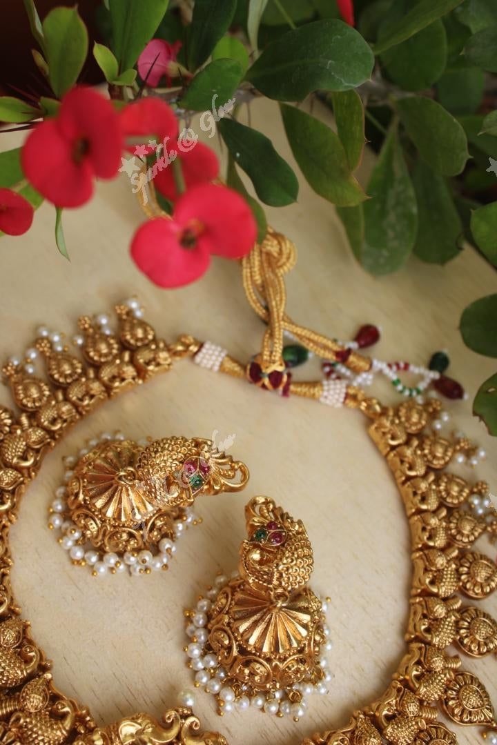 Statement Bali style Lakshmi gold alike necklace -Pearl