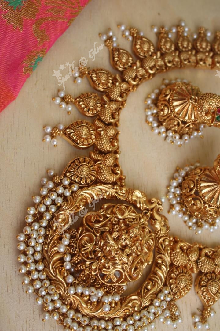 Statement Bali style Lakshmi gold alike necklace -Pearl