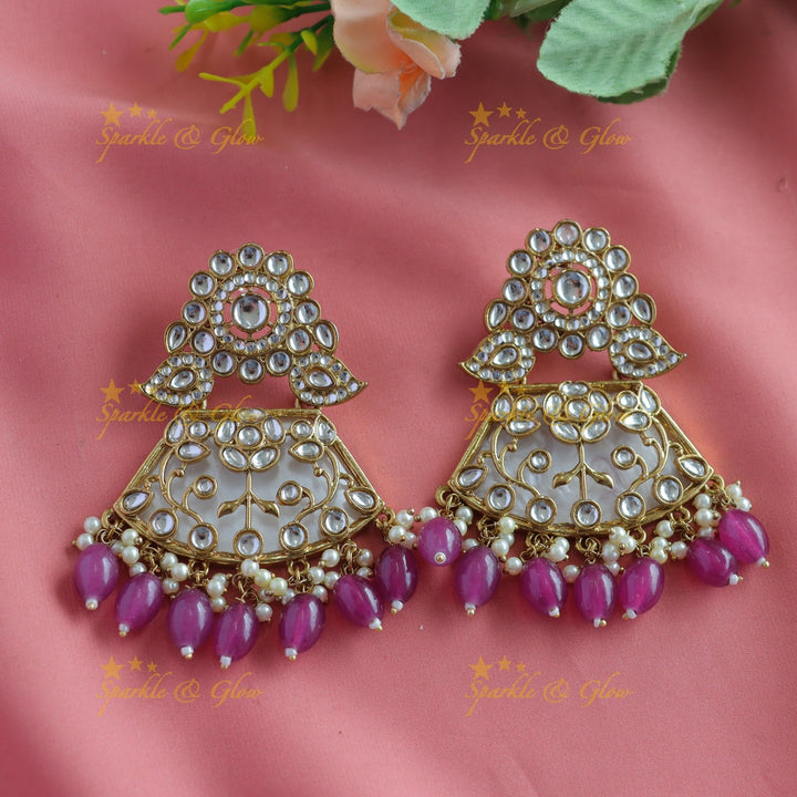 Grand Kundan Floral Mango Antique Earrings-Blue