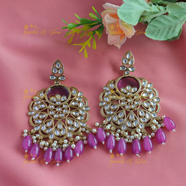 Sparkling Half Moon Floral design Antique Earrings-Purple