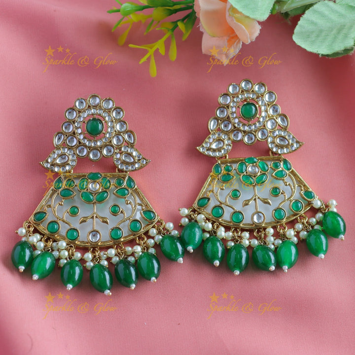 Grand Kundan Floral Mango Antique Earrings-Blue