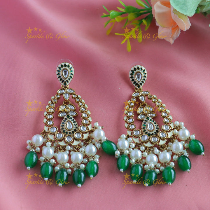 Elegant Leaf Mango design Antique Chandbali Earrings-Skyblue